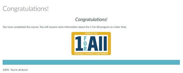 1 for all complete screenshot of congratulations screen